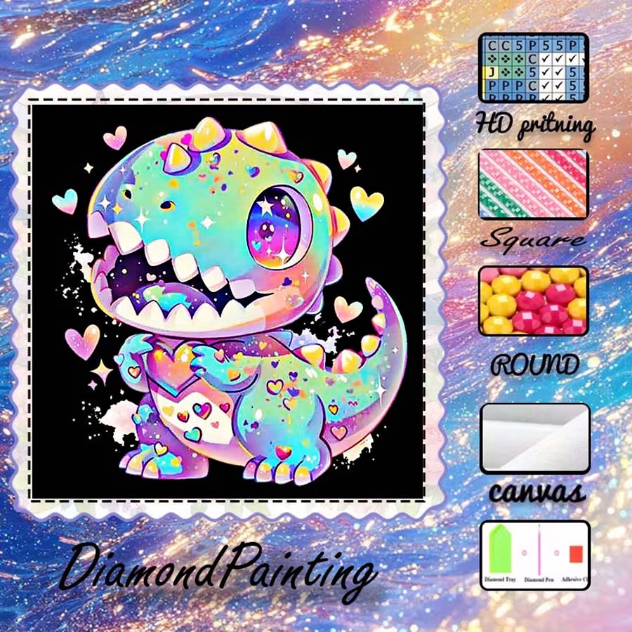 5D Diamond Painting Kit Full Drill - 1ピース5D DIYフロッキングクロス、特殊ドリル、ダイヤモンドペインティングキット、恐竜、ハート型、パターンモザイク、ダイヤモンドアート