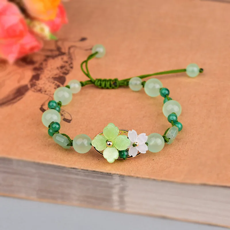 Beading - 男性用グリーン翡翠フラワーブレスレット,エナメルビーズ,ジュエリー,デザイナージュエリー,ヴィンテージチャーム,彫刻ギフト