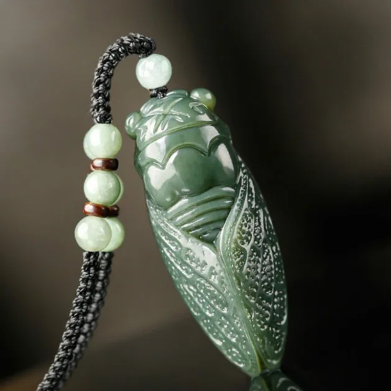 Beading - 男性と女性のための天然ヘチアンシカダ翡翠ペンダントネックレス,チャームジュエリー,ファッションアクセサリー,手彫りのお守り,ギフト