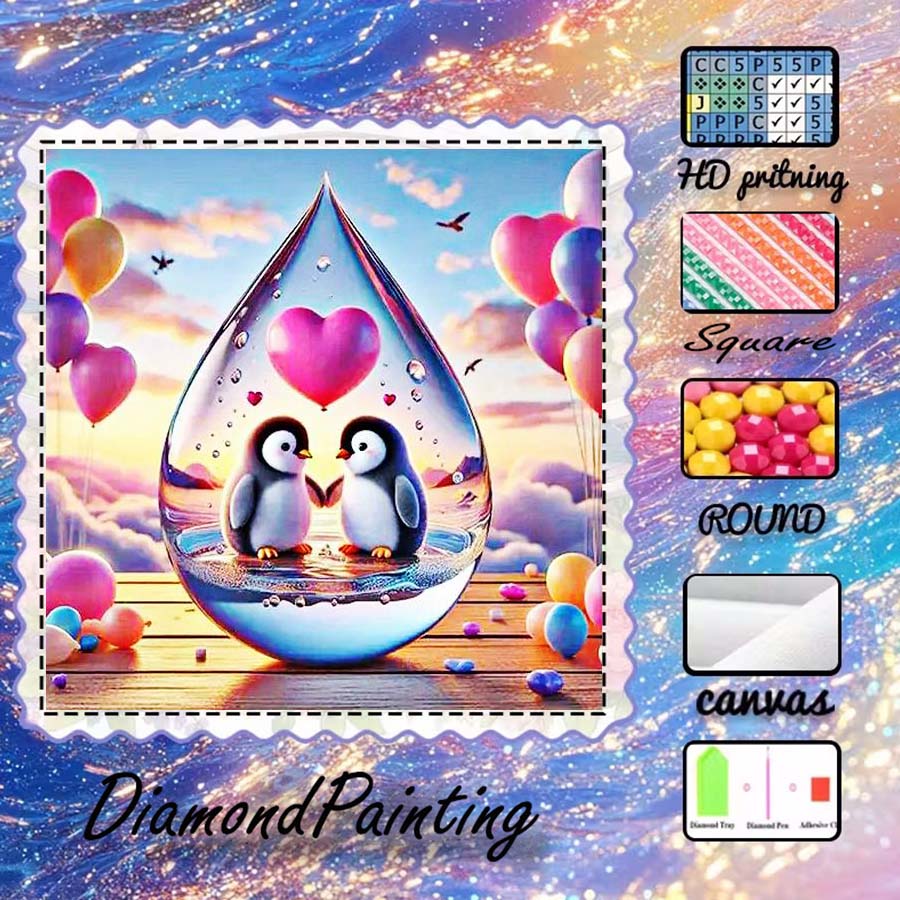 5D Diamond Painting Kit Full Drill - 1ピース5D DIYフロッキングクロス、特殊ドリル、ダイヤモンドペインティングキット、ペンギン、ハート、パターンモザイク、ダイヤモンドアート