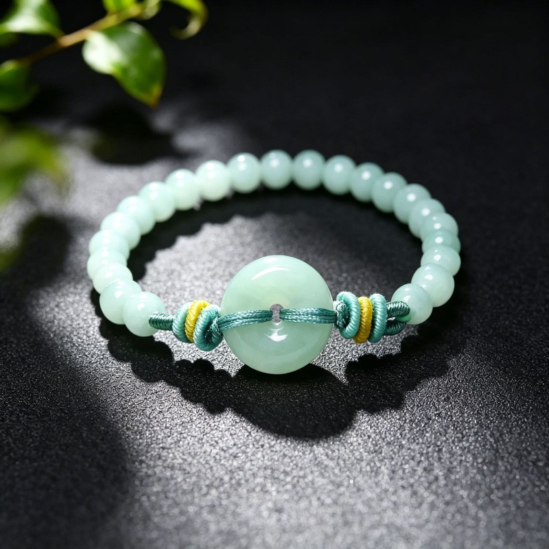 Beading - 天然の本物のエメラルドブルーウォーター平和バックルビーズブレスレット ミャンマージェダイトネックレス ジュエリーチャーム デザイナーラグジュアリー証明書付き