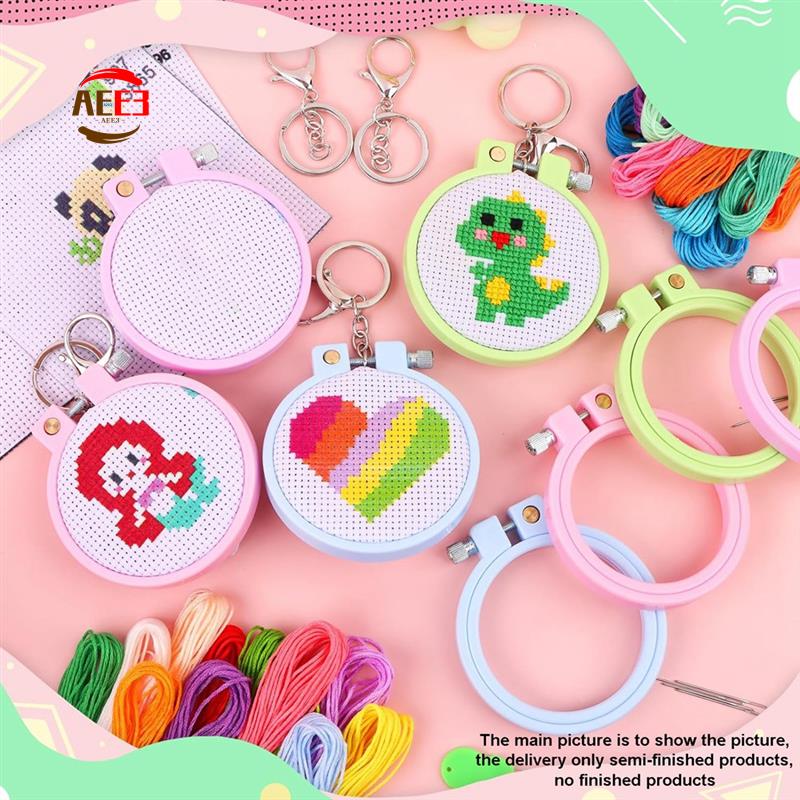 Cross Stitch Stamped Kits Beginners - AEE3-6 個スタンプクロスステッチキット子供のための初心者 DIY ミニ刺繍キット針先初心者キット DIY 装飾品クラフト