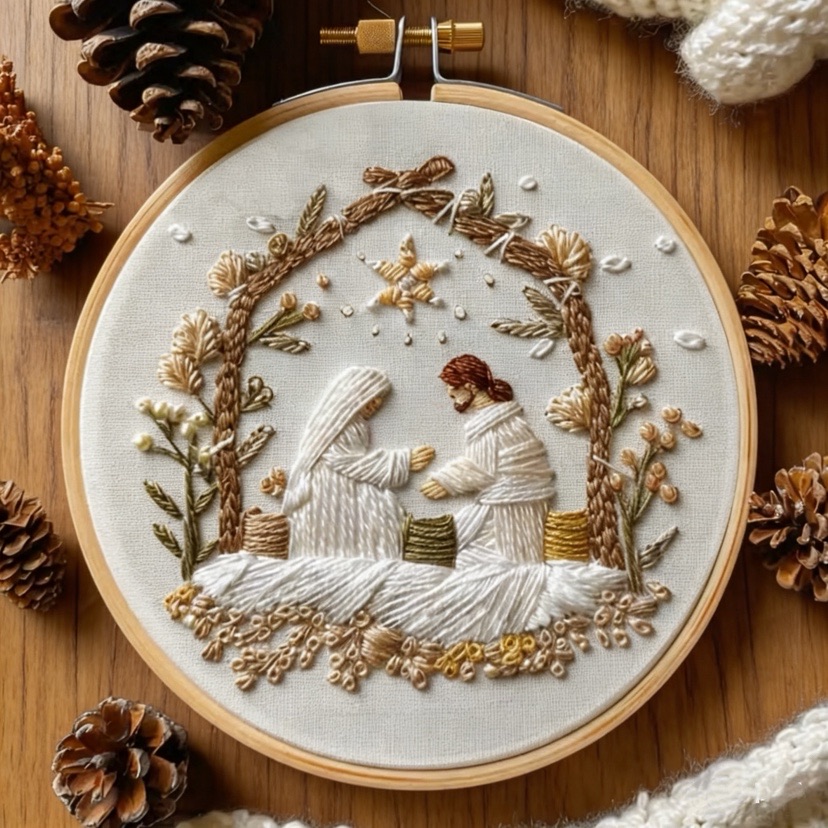 Cotton Embroidery Thread Skeins - イエスの誕生 クリスマス刺繍キット 英語説明書付き 糸、ツール クロスステッチキット DIY