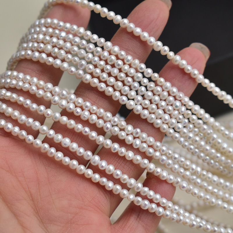 Beading - 天然淡水真珠、白色、3～7mmの卵型ラウンドビーズ、光沢が強く、小さなビーズ、手作りのDIYネックレス用、半成品。