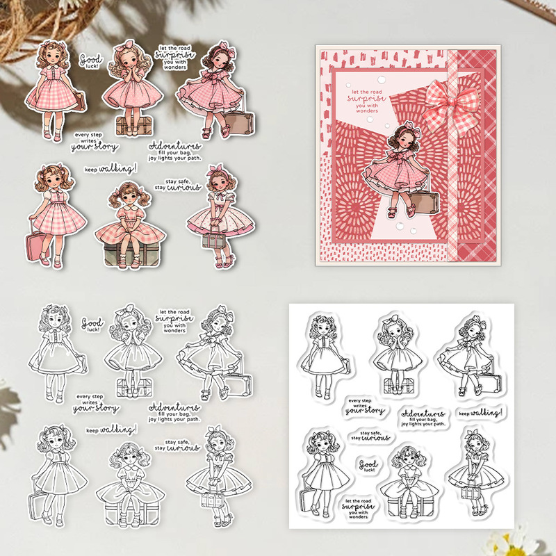 Clear Silicone Stamps For Card Making - Suncraft 素敵な旅行少女クリアスタンプ DIY スクラップブッキング用品シリコンスタンプカード作成アルバム工芸品装飾
