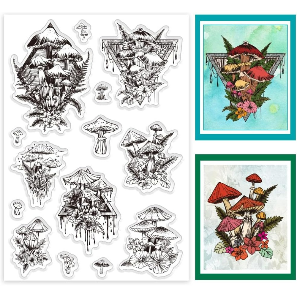 Clear Silicone Stamps For Card Making - カード作成用の透明なシリコンスタンプ、キノコ、植物、葉、透明なゴム印、シール紙、クラフト