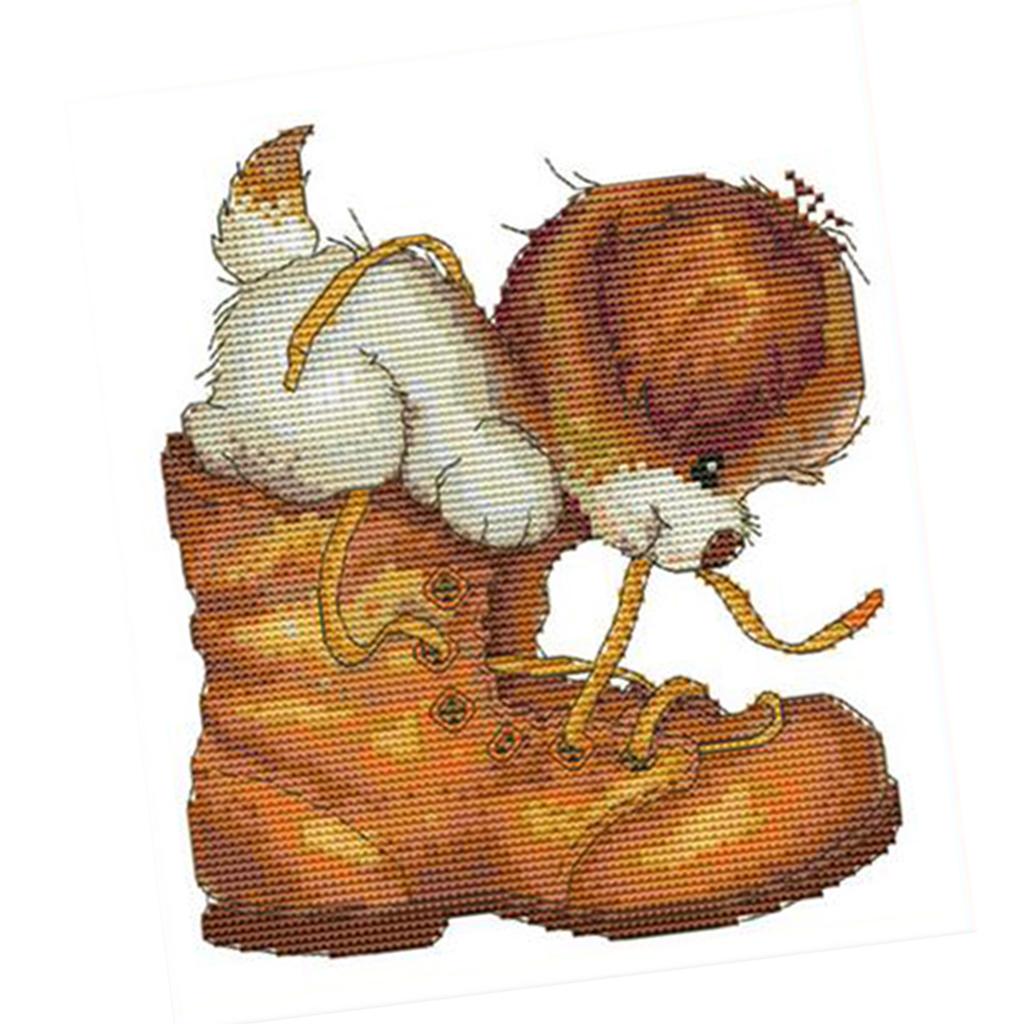 Cross Stitch Stamped Kits Beginners - スタンプ刺繍キット、プリプリントされた動物刺繍セット、初心者向けクラフトキット、家の装飾DIY用