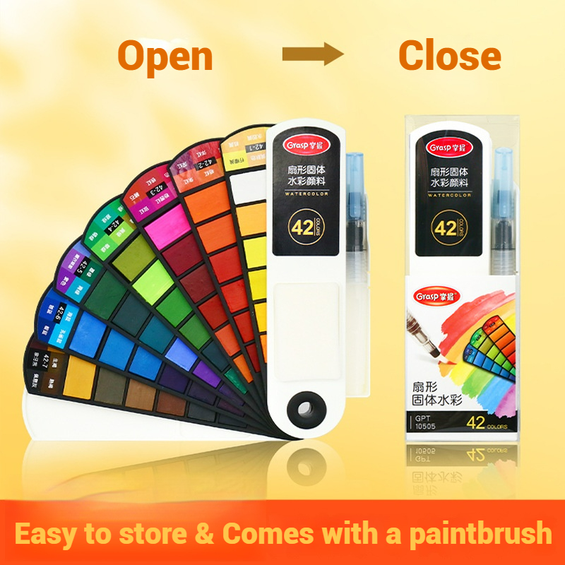 Watercolor Paint Set Solid Pigment - 18/24/42/60 ソリッド水彩顔料セット折りたたみ式トラベル水彩水彩ブラシペンアート専用扇形ペイントツール