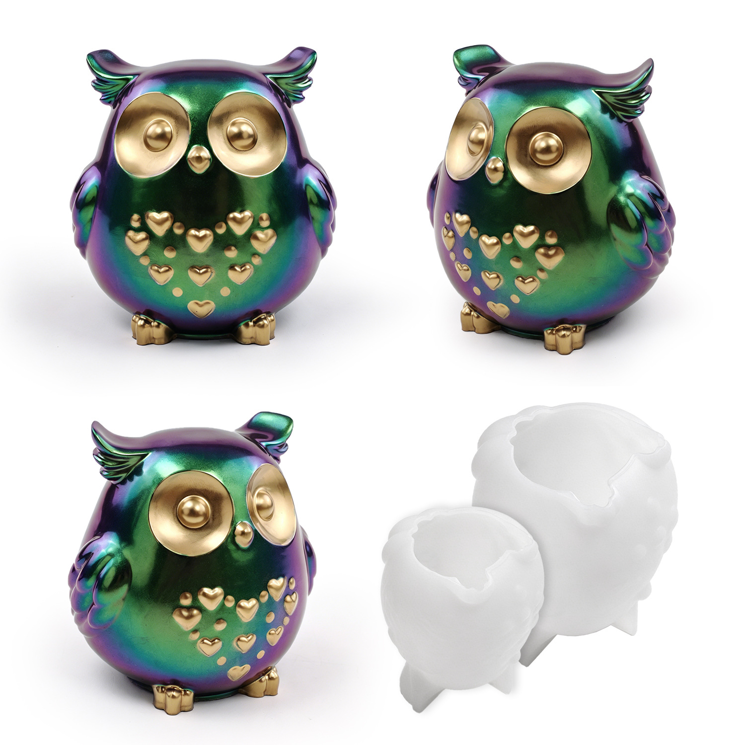 Silicone Epoxy Resin Molds Set - 2個セット フクロウ型シリコンモールド - 大型＆小型 DIY レジン