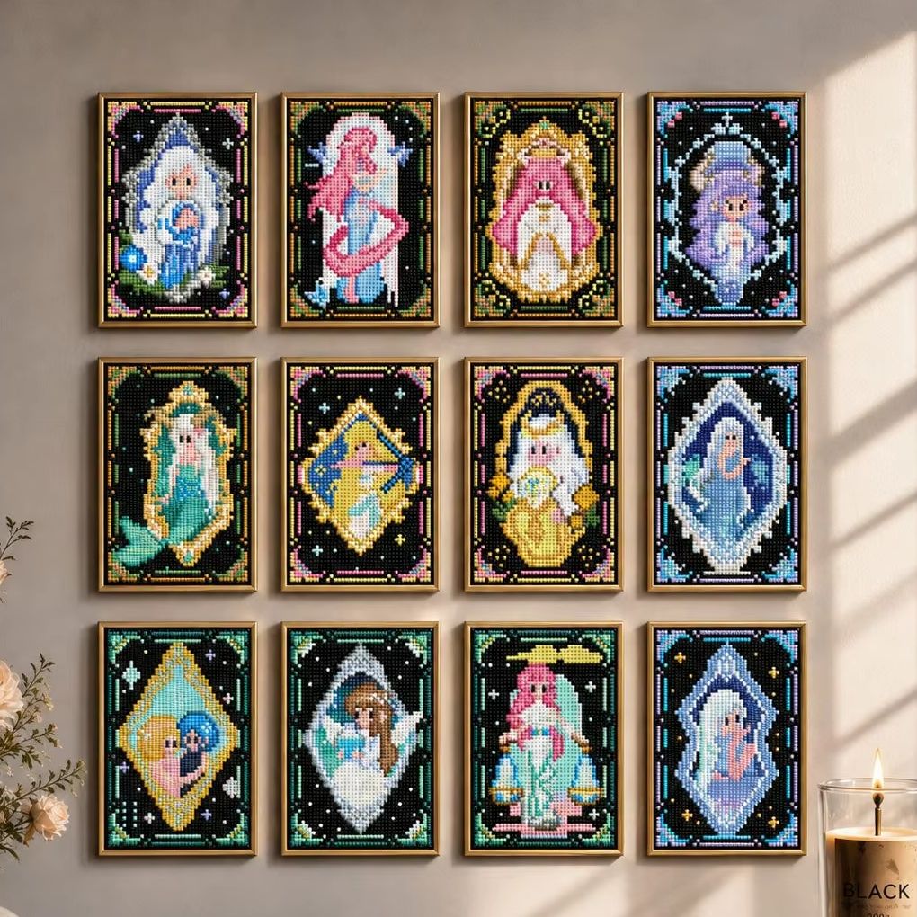 5D Diamond Painting Kit Full Drill - MINIGEM 5D DIYダイヤモンドペインティングキット 10x15cm、レトロピクセル干支少女、フルドリルモザイクアート、家の装飾用ハンドメイドギフト。