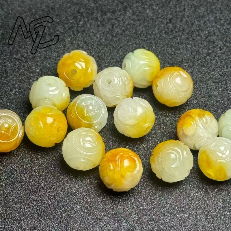 天然イエローエメラルドジェイド円形ビーズ5個セット DIYブ - Beading のレビューと価格