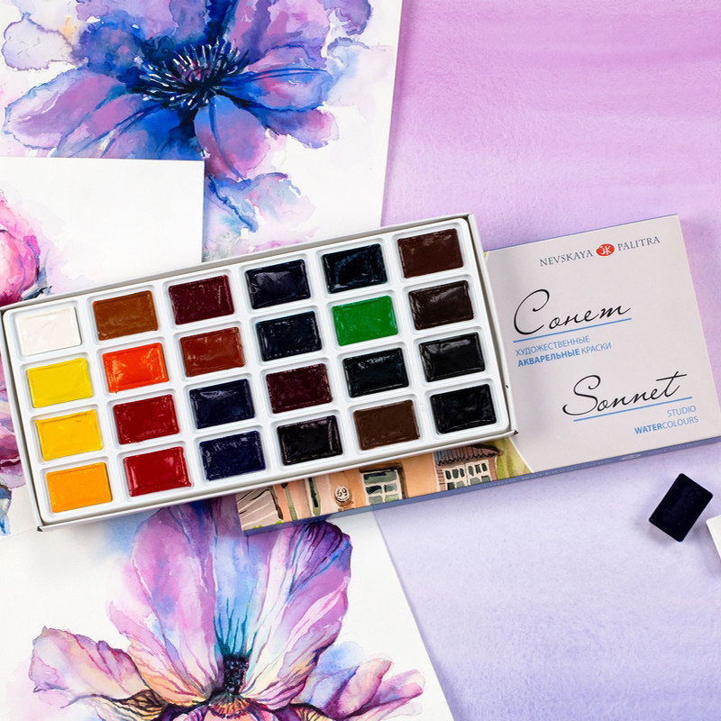 ロシアホワイトナイツ固形水彩絵具コンエムソネット学生/アーテ - Watercolor Paint Set Solid Pigment のレビューと価格