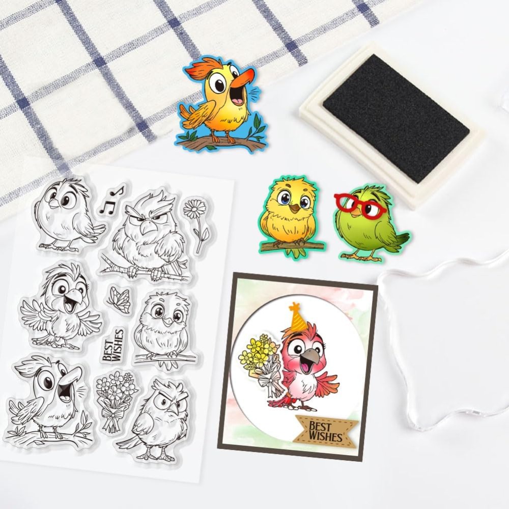 面白い鳥クリアスタンプスクラップブッキング用花蝶シリコーンス - Clear Silicone Stamps For Card Making のレビューと価格