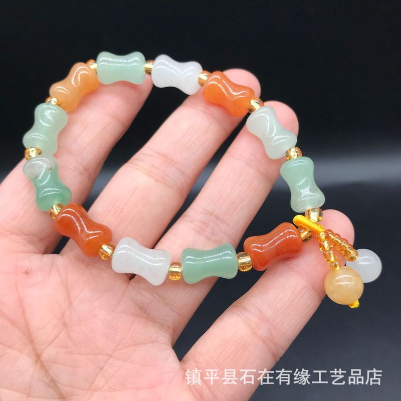 天然アベンチュリン竹、金糸、三色翡翠フォーチュンビーズブレス - Beading のレビューと価格