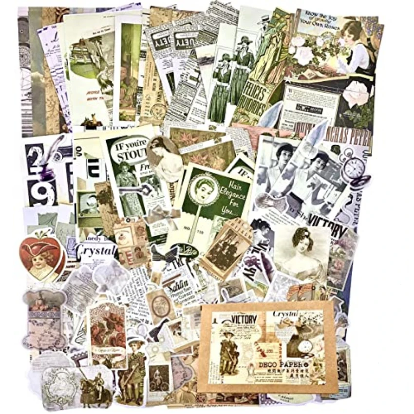 ジャーナリング用ヴィンテージステッカー - 200枚入り ネ - Vintage Junk Journal Scrapbooking Paper のレビューと価格
