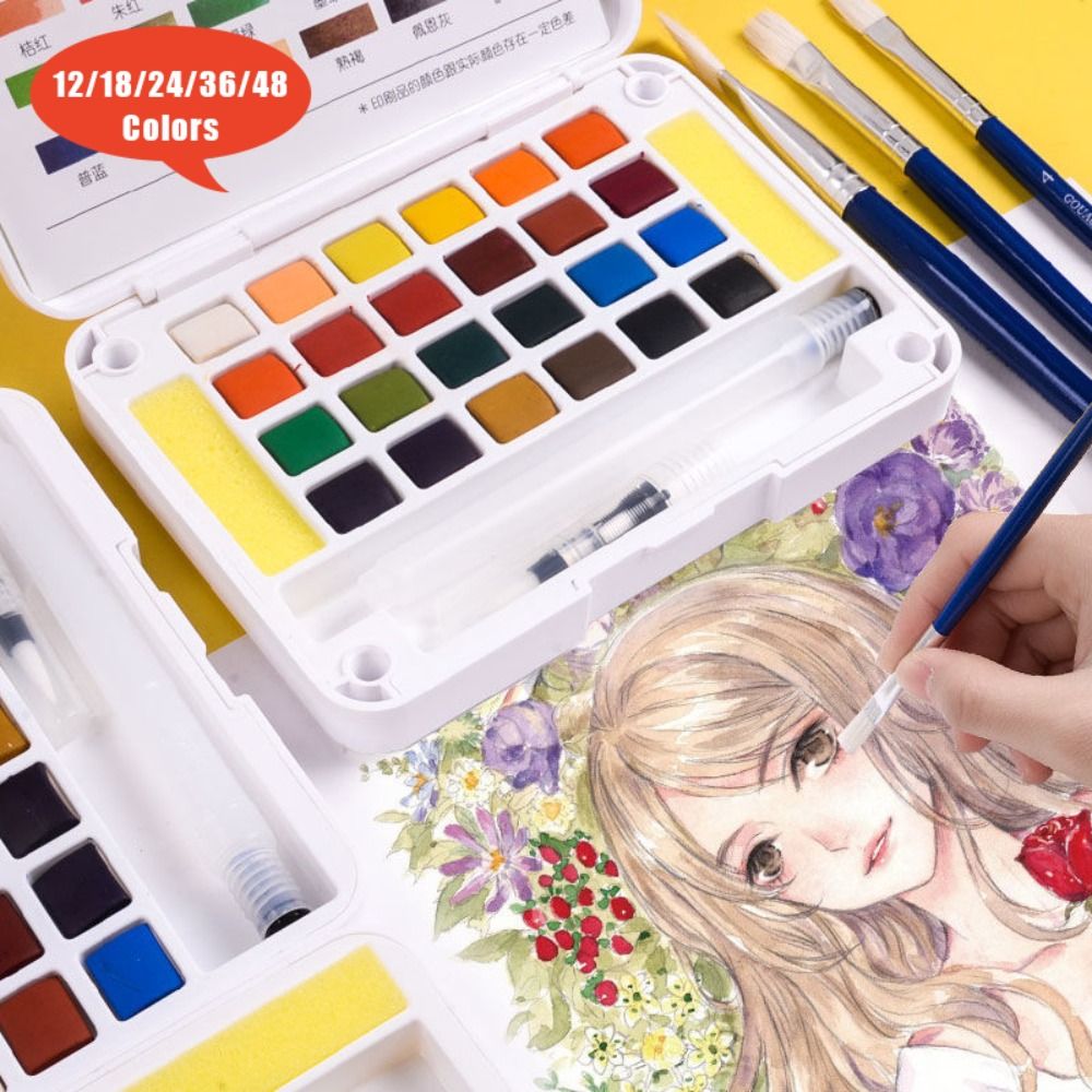 プロフェッショナル水筆ペン水彩絵の具セット 12/18/24 - Watercolor Paint Set Solid Pigment のレビューと価格