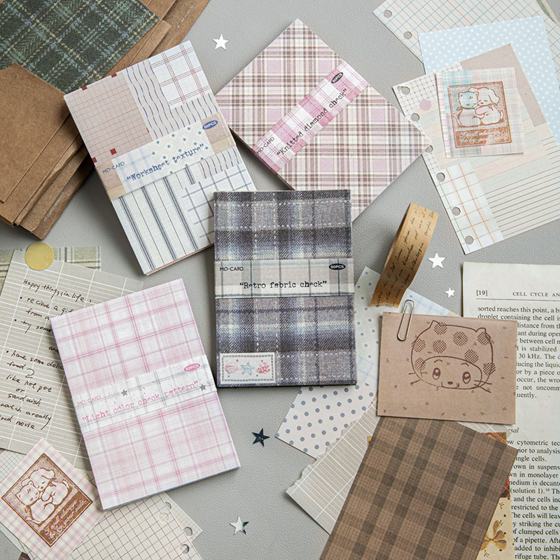 50枚入り クリエイティブな格子柄デコレーション スクラップ - Vintage Junk Journal Scrapbooking Paper のレビューと価格