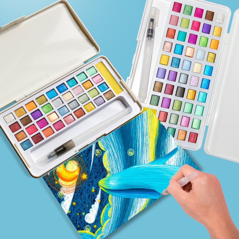 固形水彩絵の具セット グリッター水彩顔料 描画用 アートペイ - Watercolor Paint Set Solid Pigment のレビューと価格
