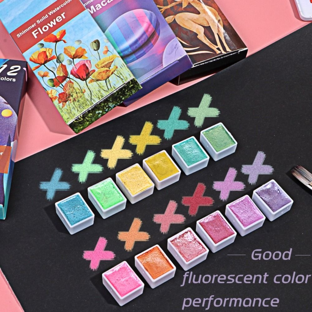 ポータブル固体水彩ペイントセット 6/12 色プラスチックボ - Watercolor Paint Set Solid Pigment のレビューと価格
