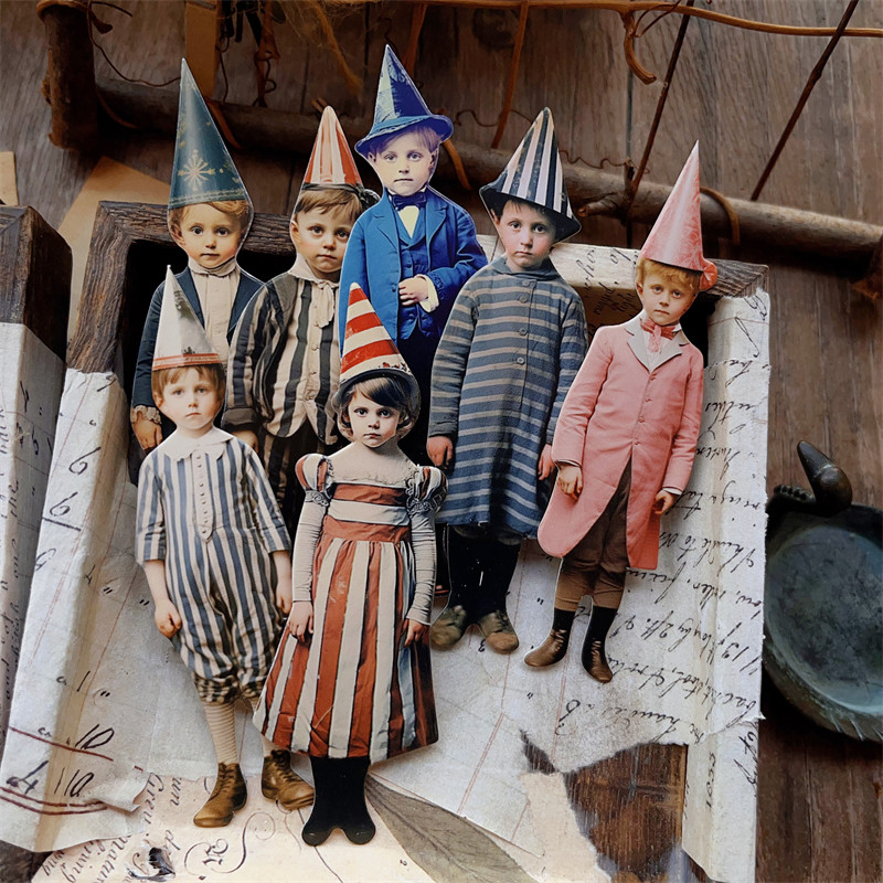 15 個ヴィンテージピエロパーティー子供紙人形カードストック - Vintage Junk Journal Scrapbooking Paper のレビューと価格