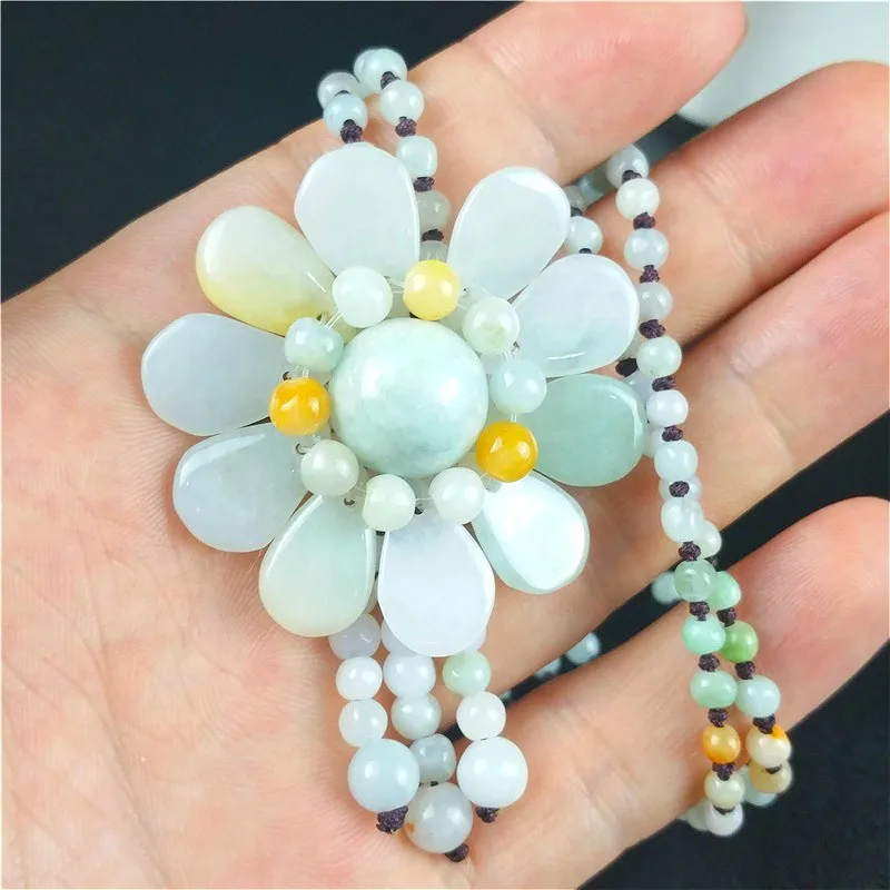 認定されたシャム翡翠ひまわりペンダント翡翠エメラルドビーズネ - Beading のレビューと価格