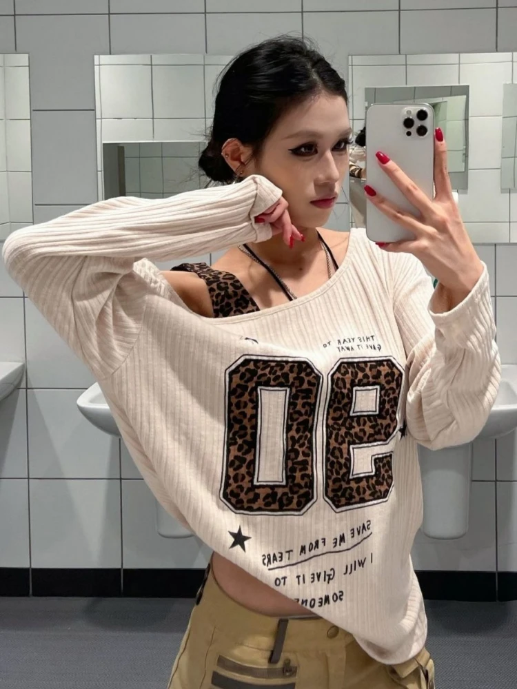 Y2K パッチワーク ヒョウ柄 Tシャツ レディース ルーズ - Embroidery のレビューと価格