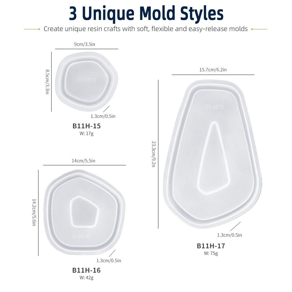 3個セット 不規則形状トレイ シリコン樹脂型 ジオメトリック - Silicone Epoxy Resin Molds Set のレビューと価格