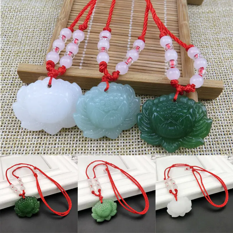 天然の緑色の翡翠で作られた蓮の花のペンダントビーズネックレス - Beading のレビューと価格