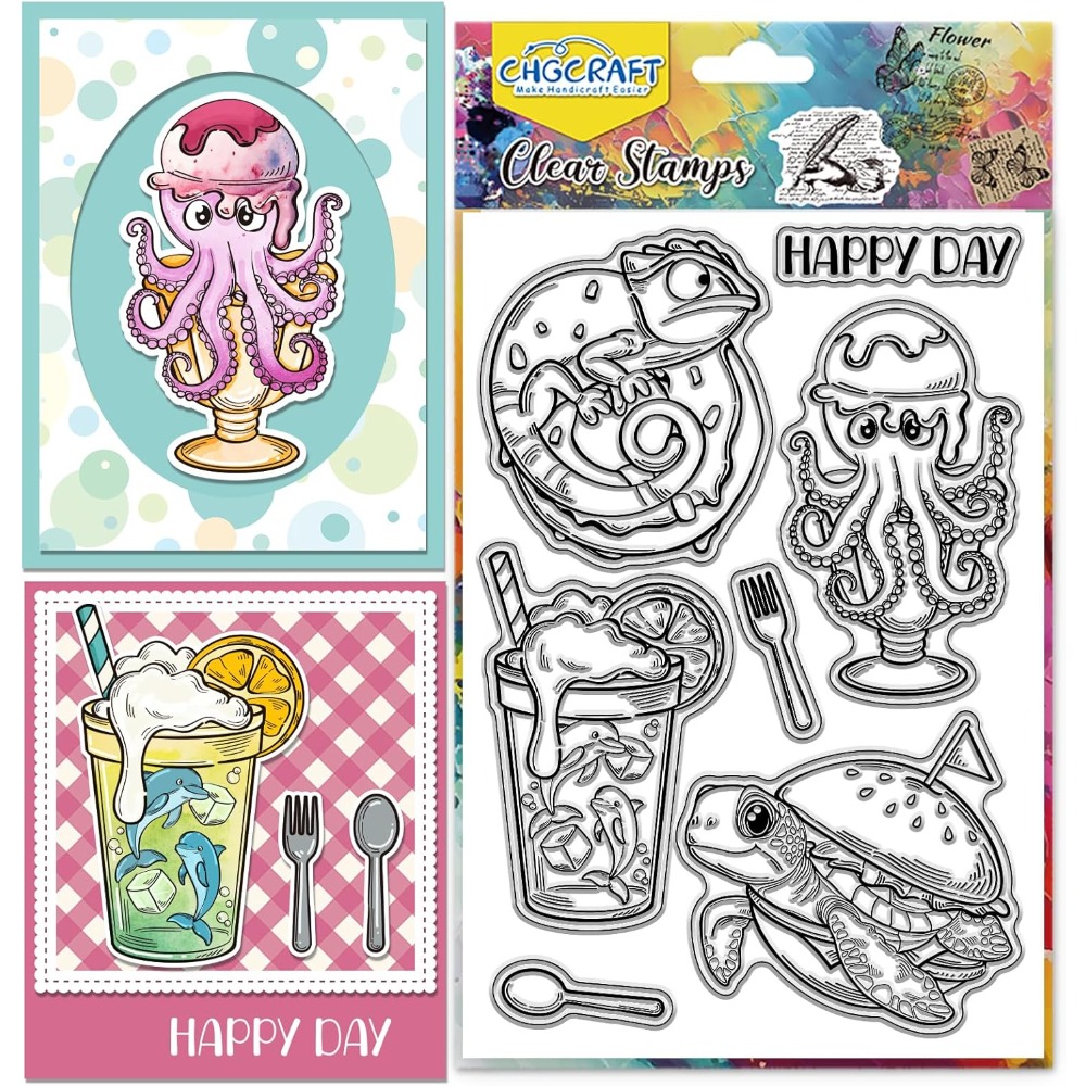 海洋動物クリアスタンプカメ透明スタンプタコシリコーンクリアス - Clear Silicone Stamps For Card Making のレビューと価格