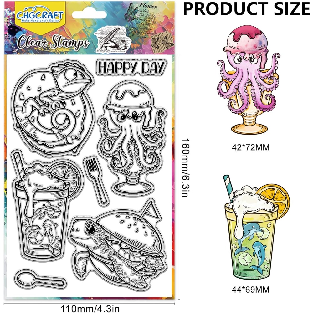 海洋動物クリアスタンプカメ透明スタンプタコシリコーンクリアス - Clear Silicone Stamps For Card Making のレビューと価格