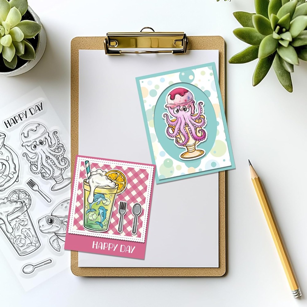 海洋動物クリアスタンプカメ透明スタンプタコシリコーンクリアス - Clear Silicone Stamps For Card Making のレビューと価格