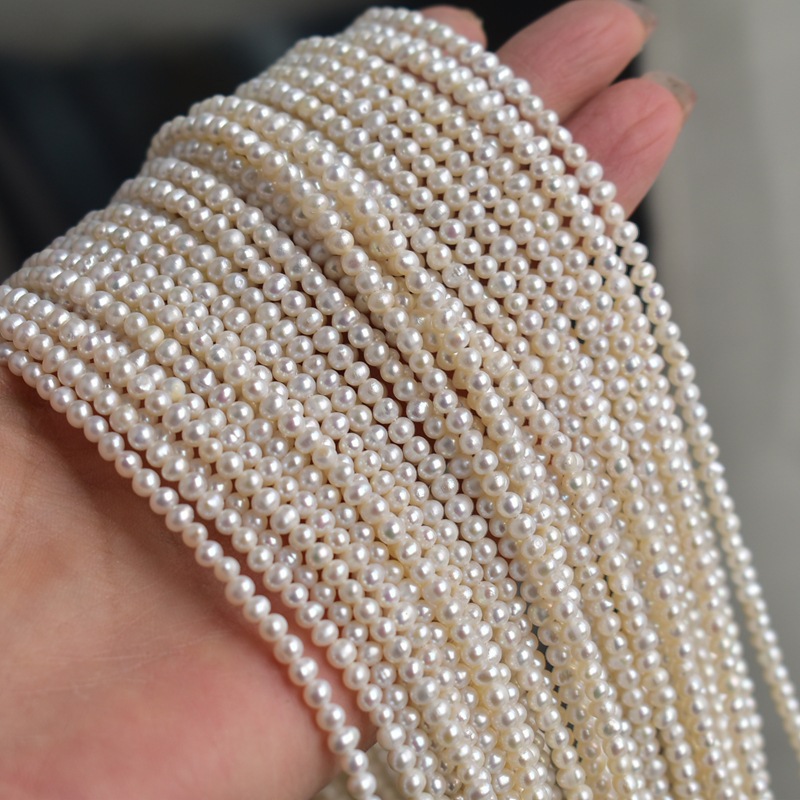 天然淡水真珠、白色、3～7mmの卵型ラウンドビーズ、光沢が強 - Beading のレビューと価格