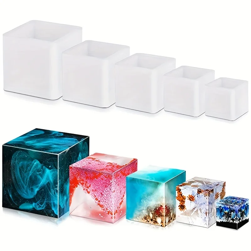5 個の正方形樹脂モールドシリコーン、エポキシ樹脂注ぐモール - Silicone Epoxy Resin Molds Set のレビューと価格