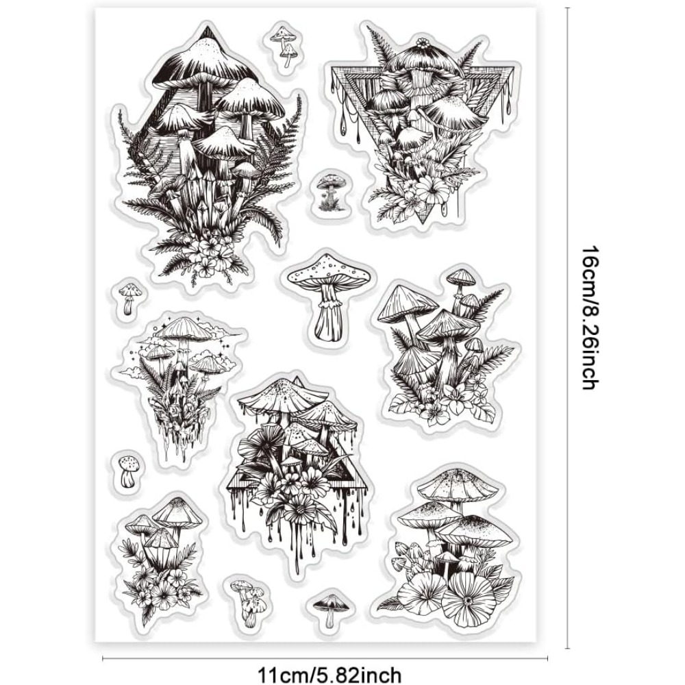 カード作成用の透明なシリコンスタンプ、キノコ、植物、葉、透明 - Clear Silicone Stamps For Card Making のレビューと価格