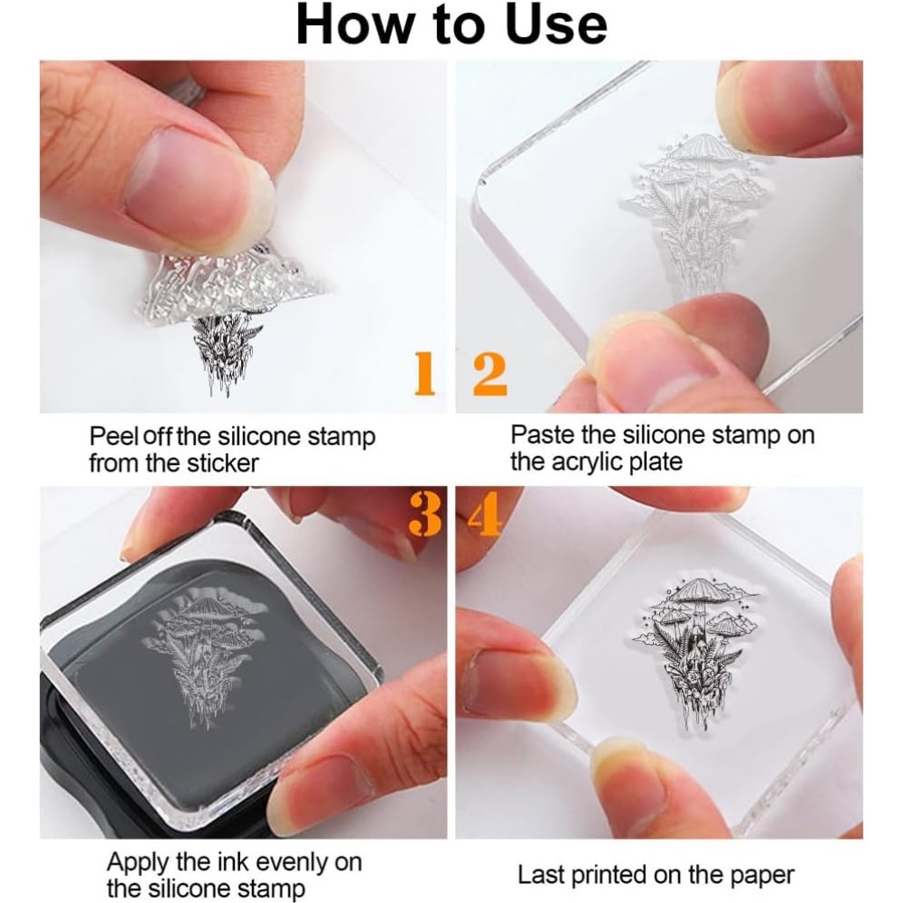 カード作成用の透明なシリコンスタンプ、キノコ、植物、葉、透明 - Clear Silicone Stamps For Card Making のレビューと価格