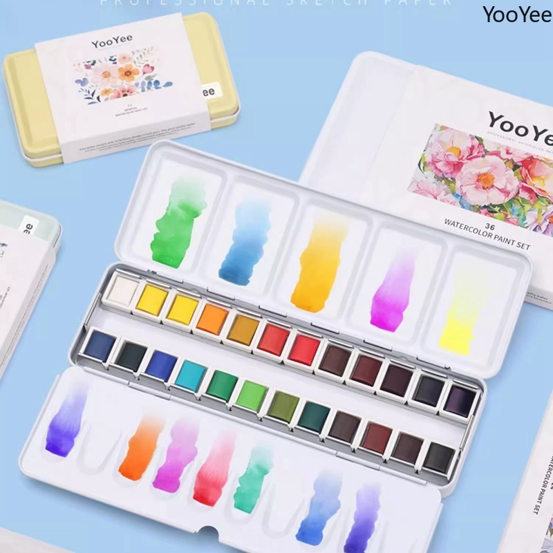 YooYee 固形水彩絵の具セット 絵筆付き 12/24/3 - Watercolor Paint Set Solid Pigment のレビューと価格