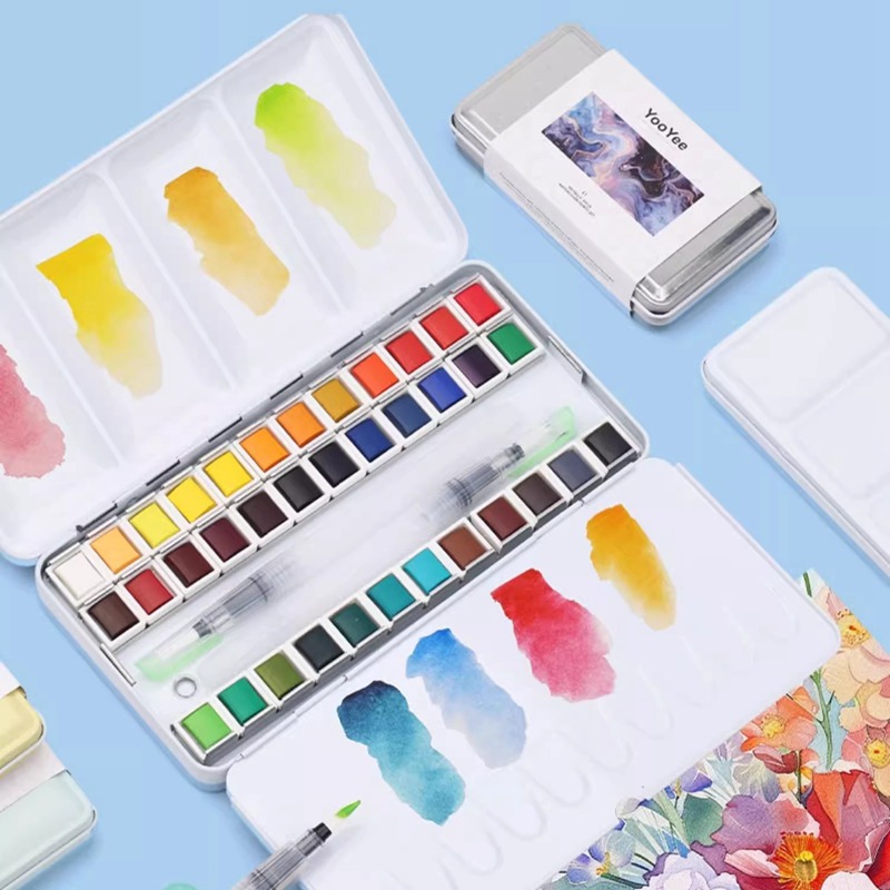 YooYee 固形水彩絵の具セット 絵筆付き 12/24/3 - Watercolor Paint Set Solid Pigment のレビューと価格