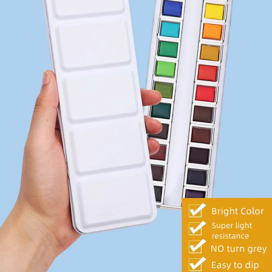 YooYee 固形水彩絵の具セット 絵筆付き 12/24/3 - Watercolor Paint Set Solid Pigment のレビューと価格