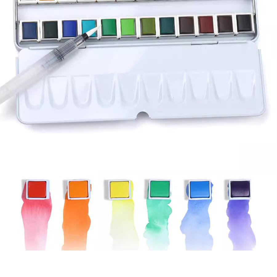 YooYee 固形水彩絵の具セット 絵筆付き 12/24/3 - Watercolor Paint Set Solid Pigment のレビューと価格