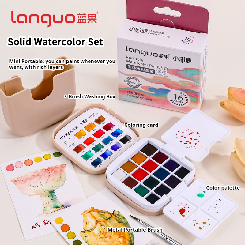 16 色ラングオ固体水彩絵の具セットポータブル収納袋絵画ブラ - Watercolor Paint Set Solid Pigment のレビューと価格